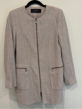 Zara Light Gray Zip-Front Trench Coat